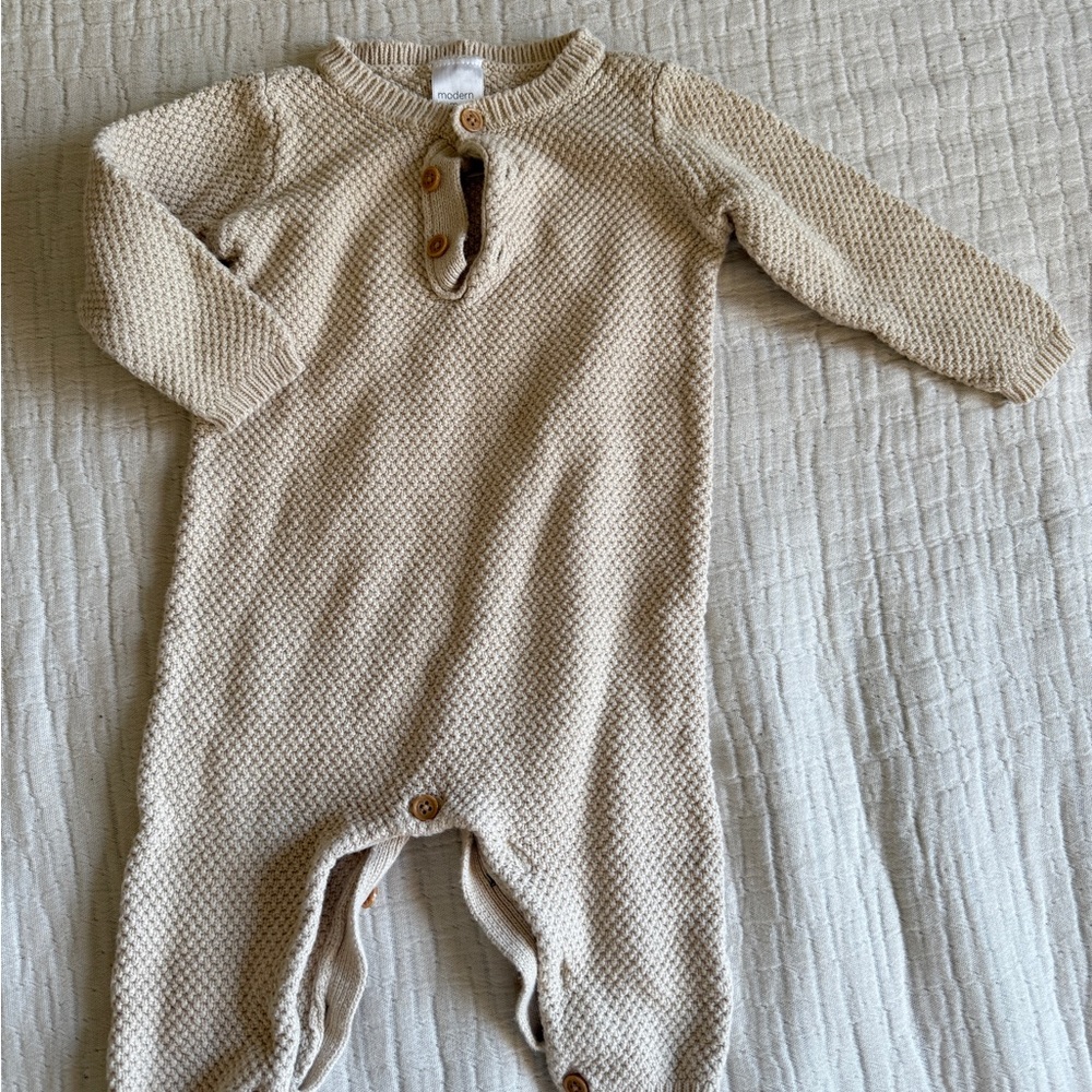 Cream Knit Footies One Piece with Textured Design